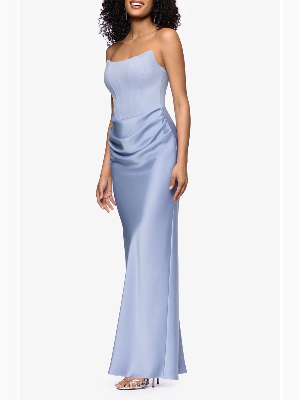 Betsy & Adam Strapless Ruched Scuba Gown Periwinkle Blue Formal Dress Size 4 NWT - Picture 4 of 11